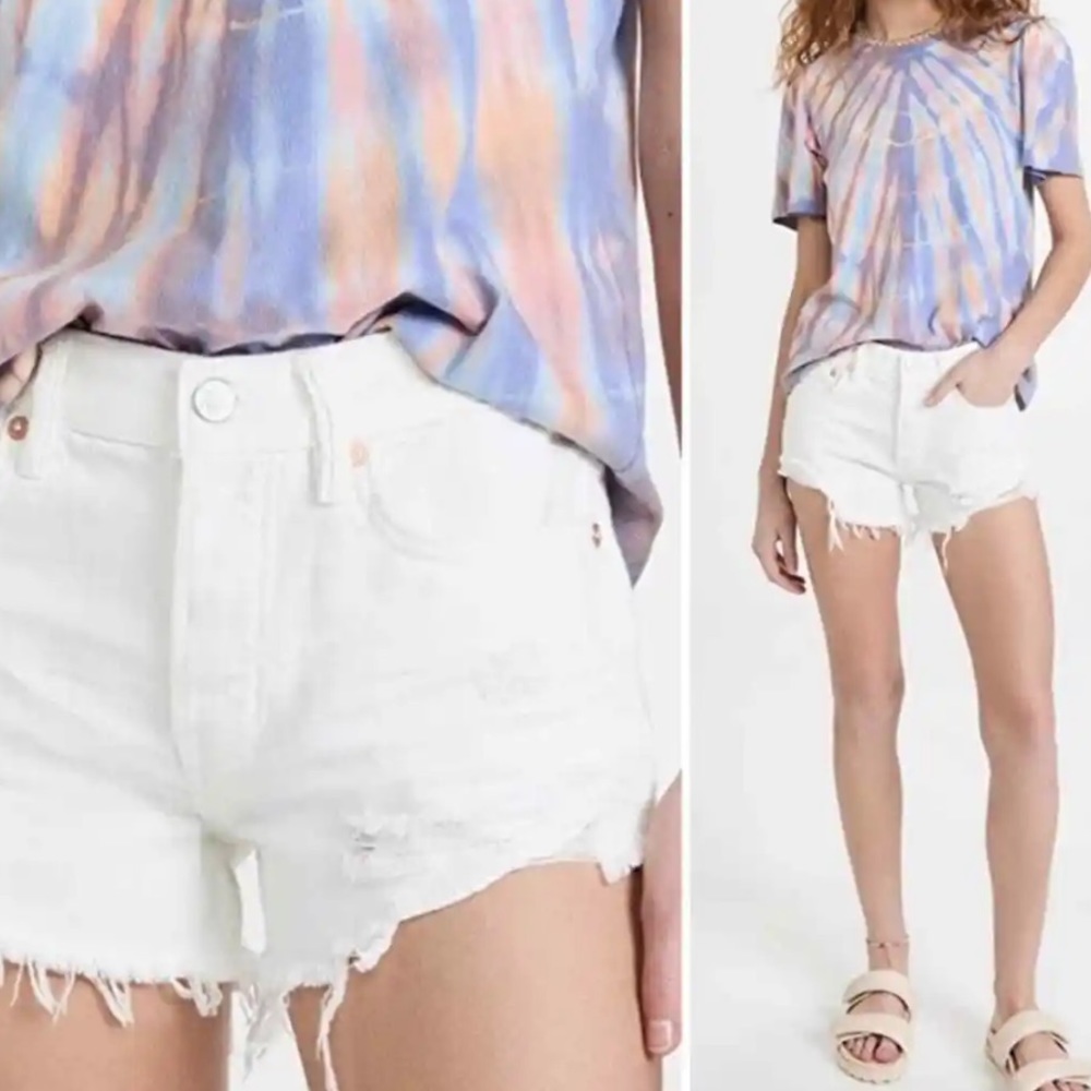 Free People White Distressed Denim Shorts Raw Hem Size 29